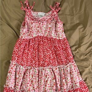 Girl’s Floral Red and White Tiered Dress